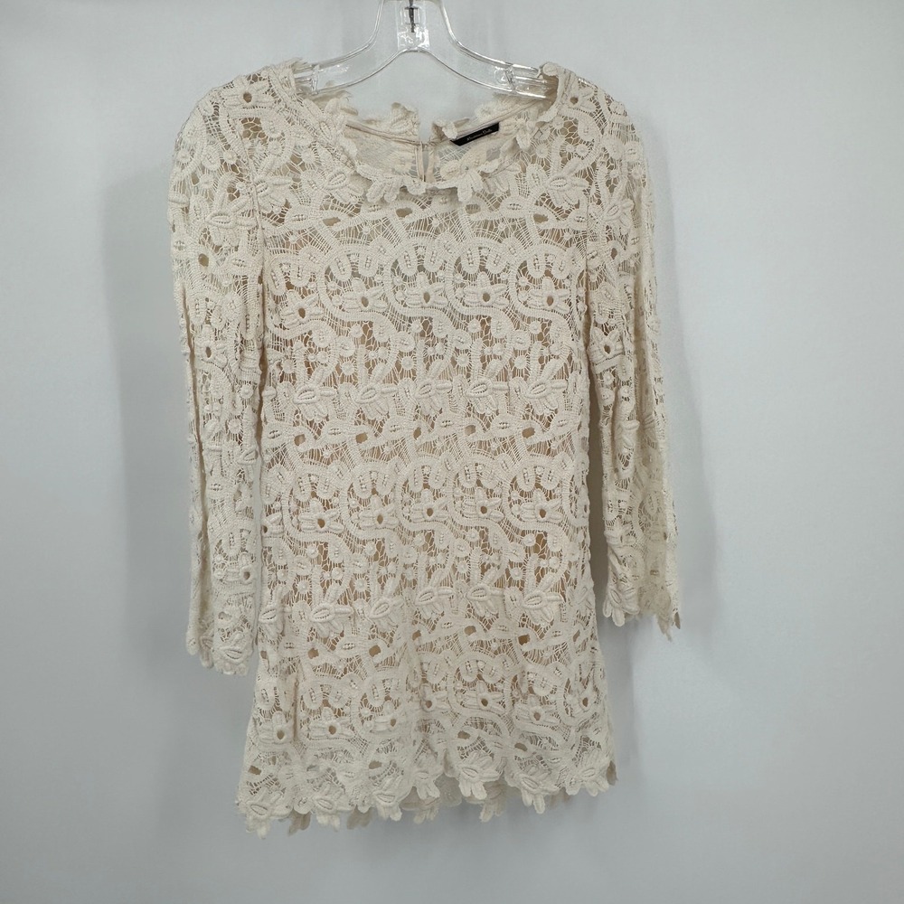 Massimo Dutti Womens Coquette Floral Guipure Lace Top Sz 42/32 US M Victorian